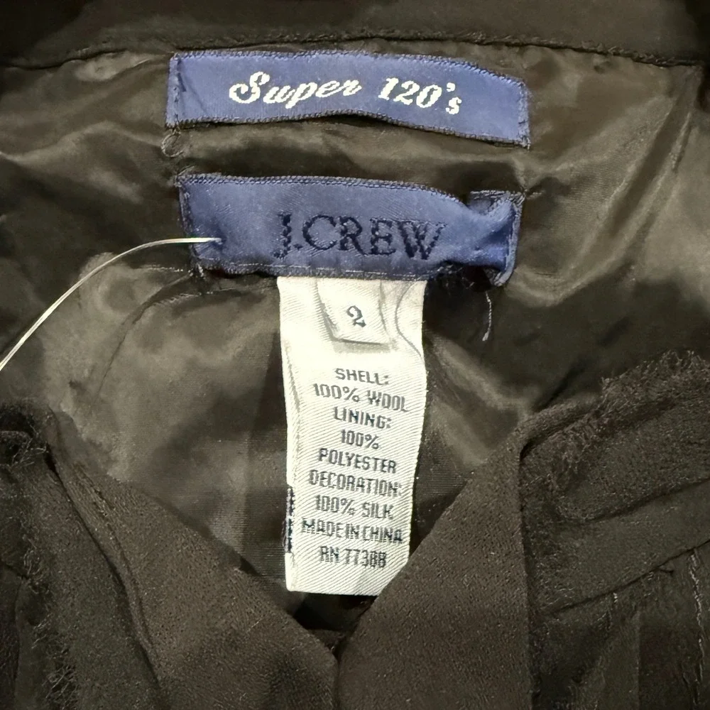 J CREW Tuxedo Dress Women 2 Super 120s Wool Silk Tie Neck Black NWT Career Work